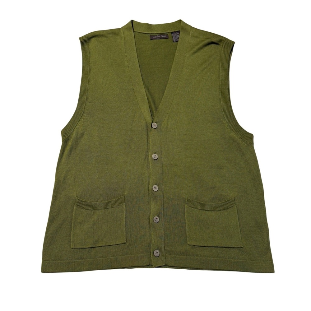 Robert Stock 100% SILK Sweater Vest Mens XL Green Heritage Timeless Preppy EUC